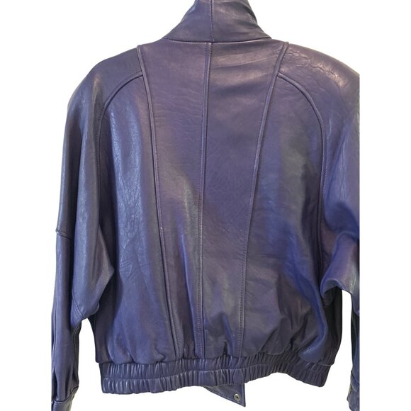 LNR Size M Vintage Cobalt High Collar Genuine Leather Jacket Snap Front Womens - Picture 4 of 11
